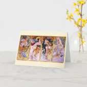 4シーズンズバイアルフォンスミュシャ、ヴィンテージアールヌーボー カード (黄色い花)