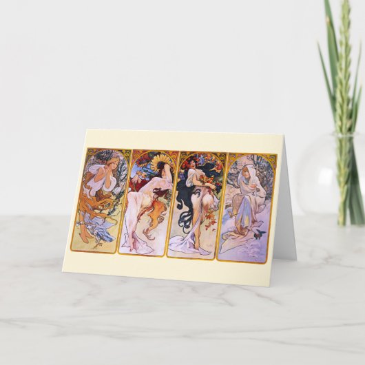 4シーズンズバイアルフォンスミュシャ、ヴィンテージアールヌーボー カード (正面)