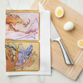 4シーズンズバイアルフォンスミュシャ、ヴィンテージアールヌーボー キッチンタオル (四つ折り)