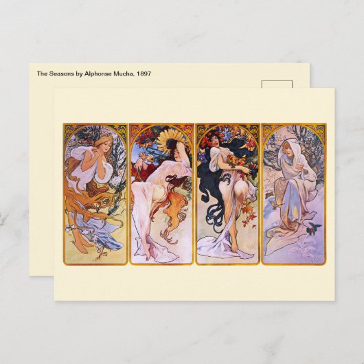 4シーズンズバイアルフォンスミュシャ、ヴィンテージアールヌーボー ポストカード (正面/裏面)