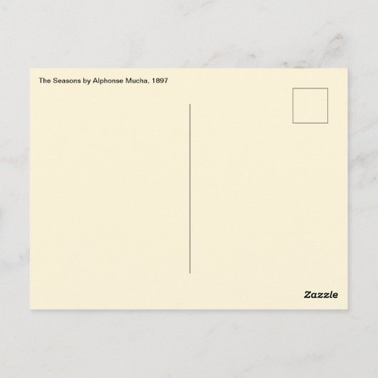 4シーズンズバイアルフォンスミュシャ、ヴィンテージアールヌーボー ポストカード (裏面)