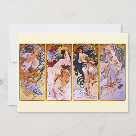 4シーズンズバイアルフォンスミュシャ、ヴィンテージアールヌーボー 招待状 (正面)