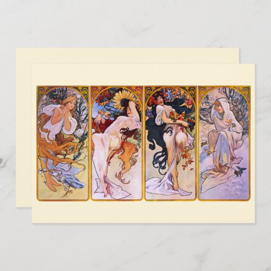 4シーズンズバイアルフォンスミュシャ、ヴィンテージアールヌーボー 招待状 (正面/裏面)