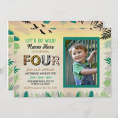 4ジャングル4歳の誕生日パーティーサファリZOOの写真 招待状 (正面/裏面)