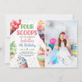 4スクープ女の子アイスクリーム4th誕生日 招待状 (正面)
