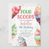 4スクープ女の子アイスクリーム4th誕生日 招待状 (正面)