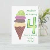 4スコップ・オブ・アイスクリーム・バースデーパーティ招待状 招待状 (スタンド正面)