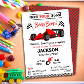 4スピードレッドレーススポーツカー4th誕生日が必要 招待状