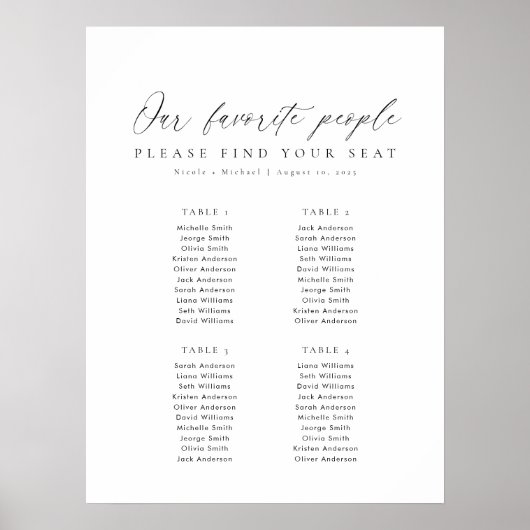 4テーブル私たちお気に入りのの人の座席表 ポスター (正面)