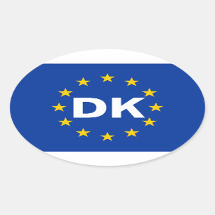 4デンマーク"DK"の欧州連合の旗 楕円形シール