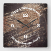 4ナンバーラスティブラックパティナワークショップガレージ ラウンド壁時計 (正面)