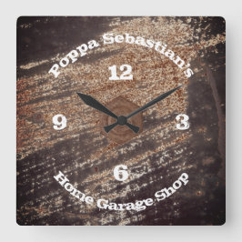 4ナンバーラスティブラックパティナワークショップガレージ ラウンド壁時計