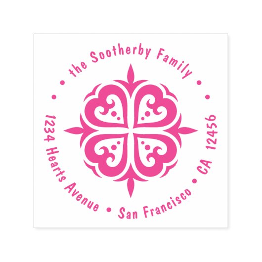 4ハートサークルラウンドファミリー – 差出人住所 セルフインキングスタンプ (デザイン)