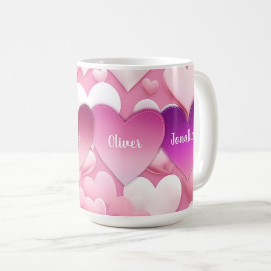 4ハートファミリ名 コーヒーマグカップ (正面右)