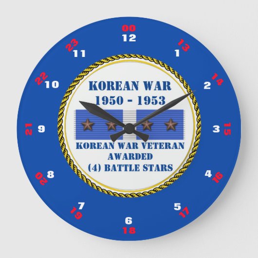 4バトルスターズ韓国戦争退役軍人 ラージ壁時計 (正面)