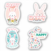 4バニーと花のシール付きハッピーイースター シール (正面)