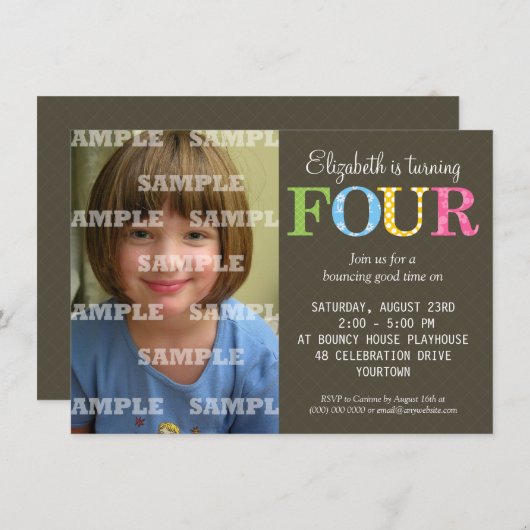 4パターン(の模様が)ある歳の誕生日パーティーの招待 招待状 (正面/裏面)