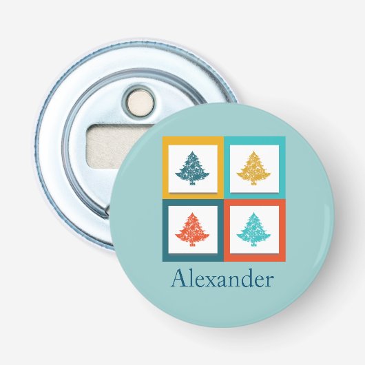 4パーソナライズされたクリスマスツリーレトロデザイン 栓抜き (正面)