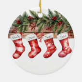 4パーソナライズされたストッキングのクリスマスファミリー セラミックオーナメント (裏面)