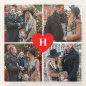 4パーソナライズされたフォトコラージュ赤いハート ガラスコースター (正面)