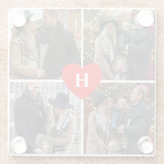 4パーソナライズされたフォトコラージュ赤いハート ガラスコースター (裏面)