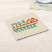 4パーソナライズされたヴィンテージ40歳の誕生日パーティー スクエアペーパーコースター (アングル)