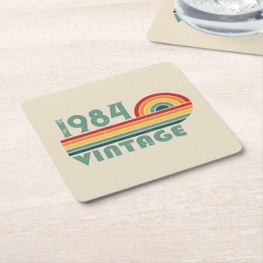 4パーソナライズされたヴィンテージ40歳の誕生日パーティー スクエアペーパーコースター (アングル)