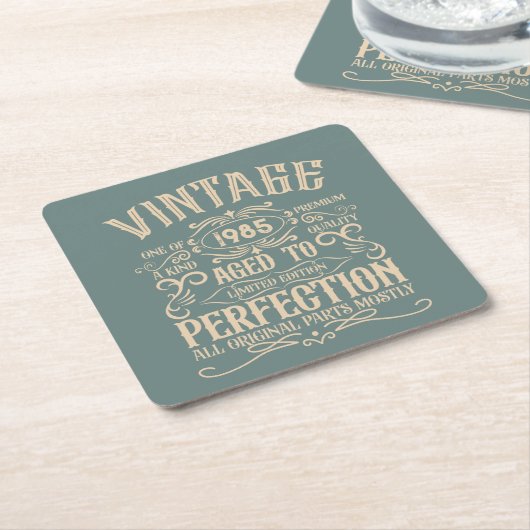 4パーソナライズされたヴィンテージ40歳の誕生日パーティー スクエアペーパーコースター (アングル)