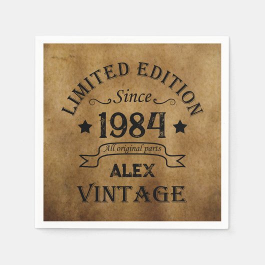 4パーソナライズされたヴィンテージ40歳の誕生日パーティー スタンダードカクテルナプキン (正面)