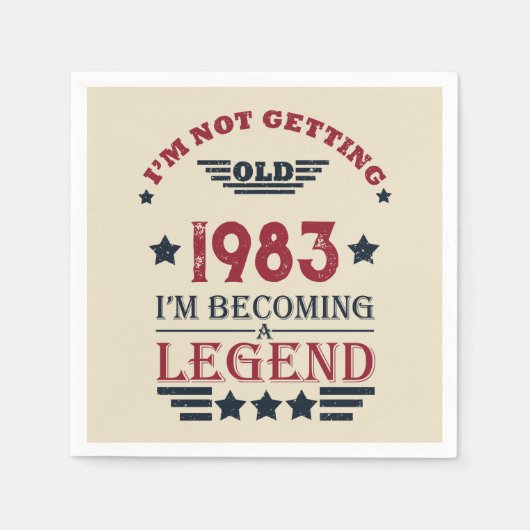 4パーソナライズされたヴィンテージ40歳の誕生日パーティー スタンダードカクテルナプキン (正面)