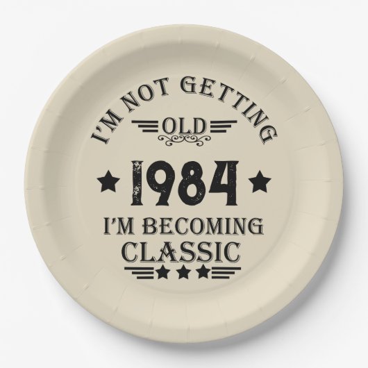 4パーソナライズされたヴィンテージ40歳の誕生日パーティー ペーパープレート (正面)