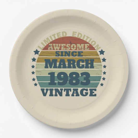 4パーソナライズされたヴィンテージ40歳の誕生日パーティー ペーパープレート (正面)