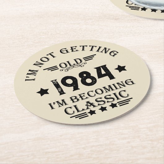 4パーソナライズされたヴィンテージ40歳の誕生日パーティー ラウンドペーパーコースター (アングル)