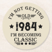 4パーソナライズされたヴィンテージ40歳の誕生日パーティー ラウンドペーパーコースター (正面)