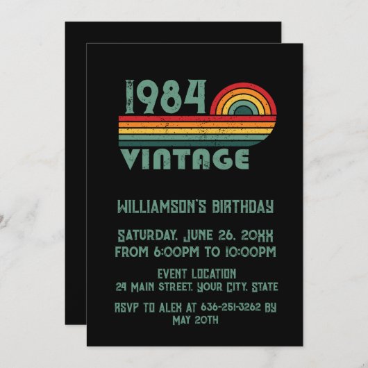 4パーソナライズされたヴィンテージ40歳の誕生日パーティー 招待状 (正面/裏面)