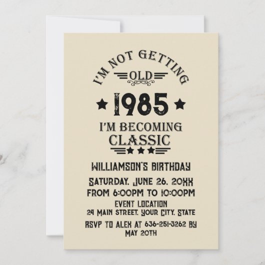 4パーソナライズされたヴィンテージ40歳の誕生日パーティー 招待状 (正面)