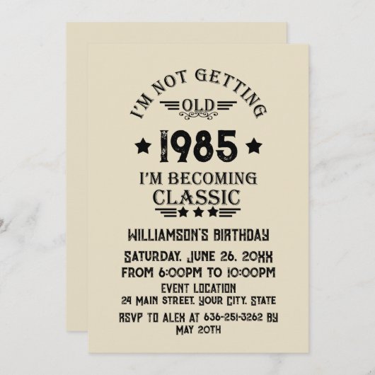 4パーソナライズされたヴィンテージ40歳の誕生日パーティー 招待状 (正面/裏面)