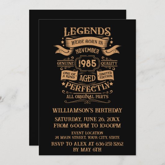 4パーソナライズされたヴィンテージ40歳の誕生日パーティー 招待状 (正面/裏面)