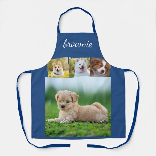 4パーソナライズされた枚の白い青いコラージスクリプト エプロン (正面)