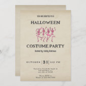 4ピンク踊りスケルトンヴィンテージハロウィーン 招待状 (正面/裏面)