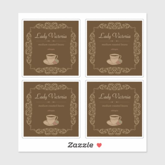 4ピースのヴィンテージブラウンカスタムコーヒー シール (シート)