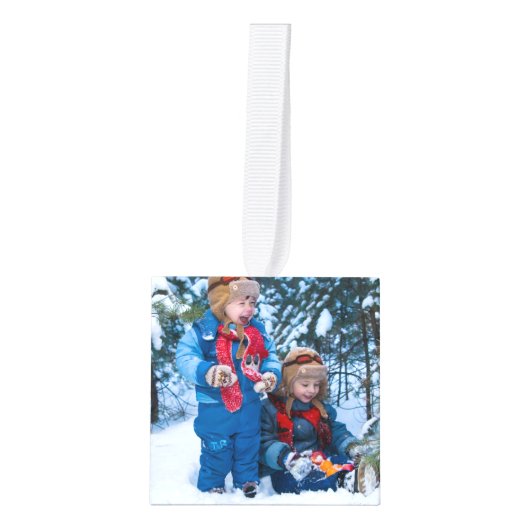 4ファミリーフォトキュートブルーハヌカーカスタムホリデー キューブオーナメント (正面)