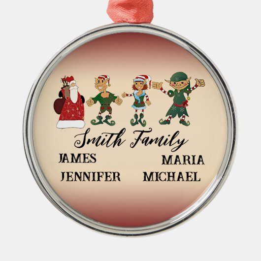 4ファミリーメンバーズクリスマス踊り小妖精や小人サンタおもしろい メタルオーナメント (正面)