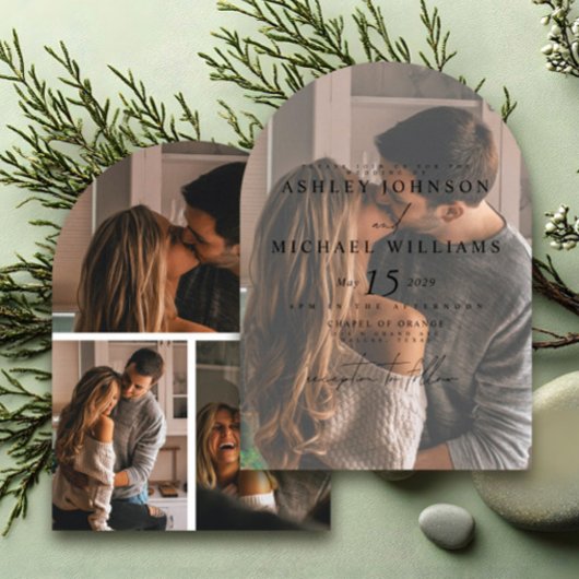 4フォトアエレガントーチオーバーレイ結婚式招待状 招待状