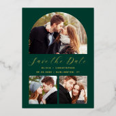 4フォトアーチエメラルドグリーン金ゴールド保存日 箔招待状 (正面)