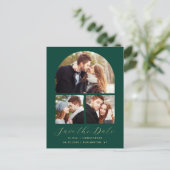 4フォトエメラルドグリーン金ゴールドアーチ日付の保存 案内ポストカード (スタンド正面)