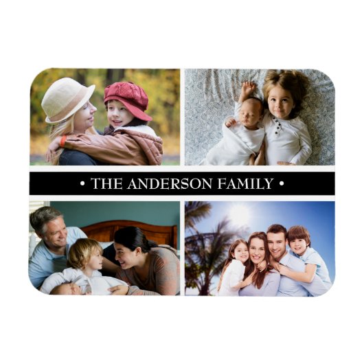 4フォトエレガントコラージブラックストライプ マグネット (横)