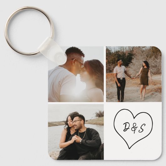 4フォトカスタムコラージュイニシャルハートパーソナライズされた キーホルダー (正面)