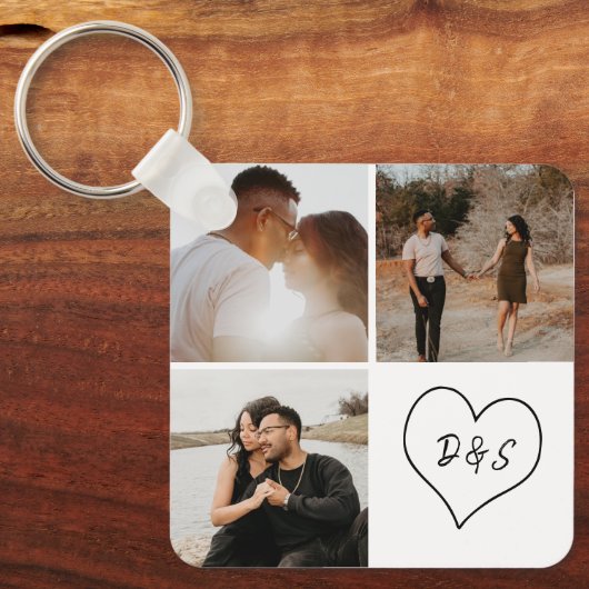 4フォトカスタムコラージュイニシャルハートパーソナライズされた キーホルダー (正面)