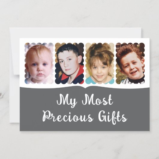 4フォトカスタム文字ホワイトグレー磁気カード マグネット招待状 (正面)